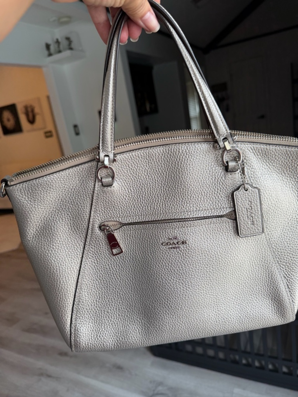 Coach Metallic Pebbled Leather Tote in Silver
